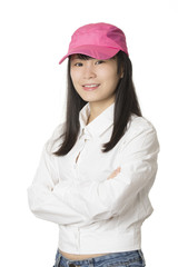 Portrait of a Chinese American woman isolated on white background