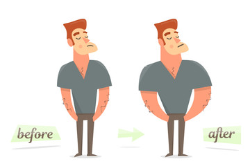 Before and after weight loss. Thick and thin man.