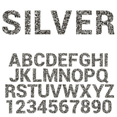 Vector silver alphabet. font with  glitter.
