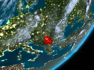 Orbit view of Serbia at night