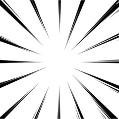 Comic book black and white radial speed lines background.Manga speed line warpframe effect. Explosion vector illustration