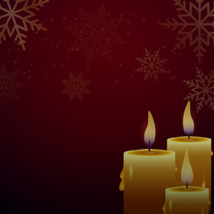 Christmas background with snow and candle. Vector