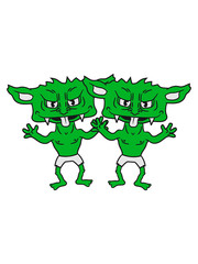 Fototapeta premium 2 team paar brüder freunde gnom frech klein monster horror halloween böse ork troll comic cartoon clipart