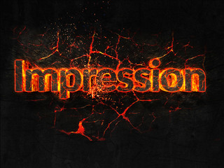 Impression Fire text flame burning hot lava explosion background.