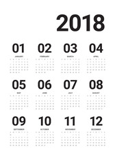 Year 2018 calendar vector design template