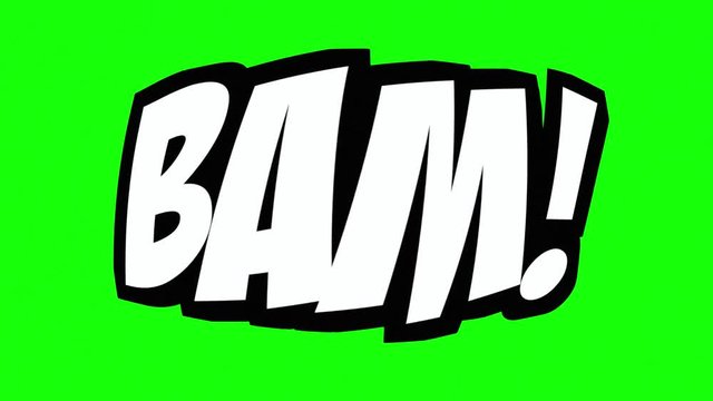 A comic strip speech cartoon animation with the words Pow Bam Wtf Lol. White text, black shadow, green background.
