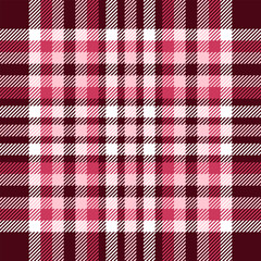 Plaid pattern. Checkered fabric texture in maroon, pink and white. Seamless print.