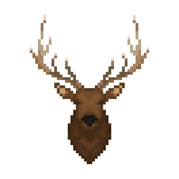 Deer head. Pixel art. Wild animal. Vector illustration.