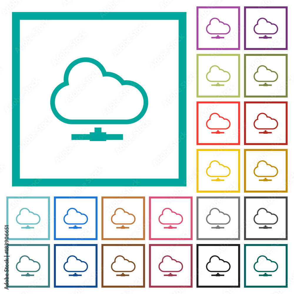 Poster cloud network flat color icons with quadrant frames