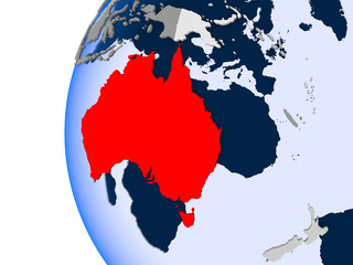 Map of Australia on political globe