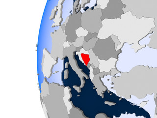 Map of Bosnia and Herzegovina on political globe