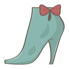 Fashionable stiletto female boot with stylish bow, vector drawing isolated on white background