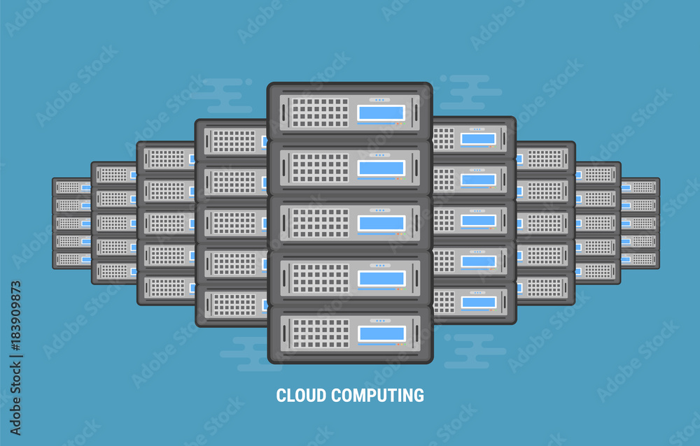 Aufkleber three cloud servers. thick lines and flat style illustration. server with display and abstract lines