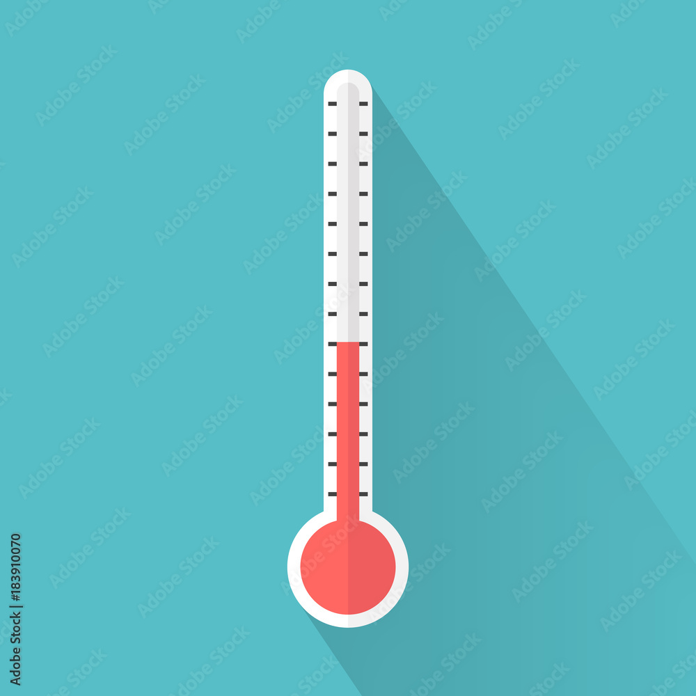 Poster medical thermometer icon with long shadow. flat design style. medical thermometer silhouette. simple