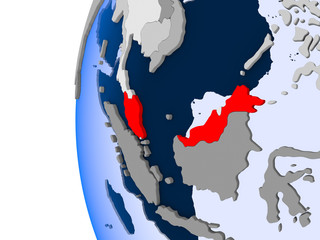 Map of Malaysia on political globe