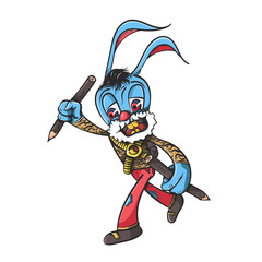 Happy rabbit holding pencil