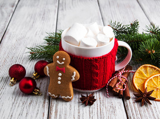 Christmas hot chocolate with marshmallow