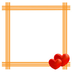 Yellow golden border frame with two hearts for valentine card, for textile design.