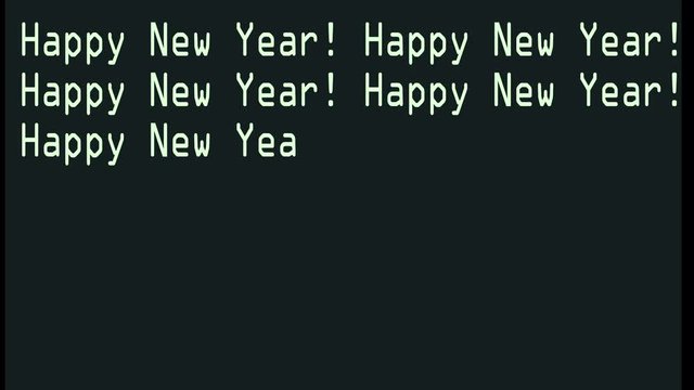 hand typing happy new year words writing on white old led lcd tube computer display screen close up pixel animation - new quality retro vintage futuristic wording typography video footage loop