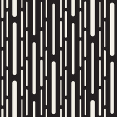 Black and White Irregular Rounded Dashed Lines Pattern. Modern Abstract Vector Seamless Background. Stylish Chaotic Stripes Mosaic