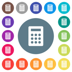 Calculator flat white icons on round color backgrounds