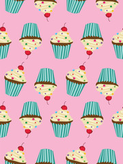 Merry Christmas and Happy New Year Seamless pattern with cute cup cake , illustration vector design
