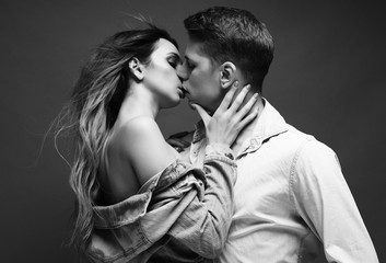 Fashion shoot of a sexy couple - black and white picture