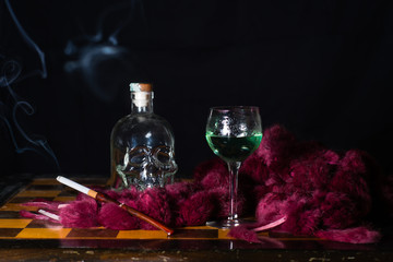 Cigarette lit with alcohol. lean on a 30s scarf