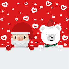 santa claus and bear with red  background