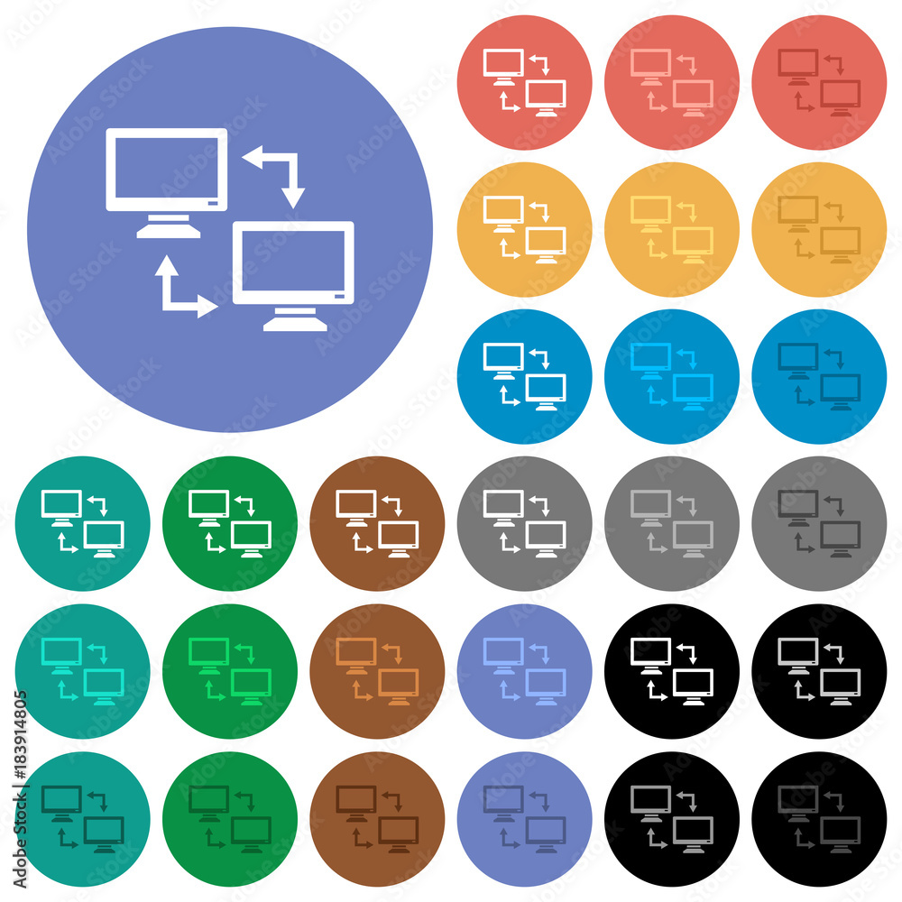 Poster data syncronization round flat multi colored icons