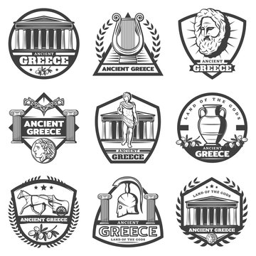 Vintage Monochrome Ancient Greece Labels Set