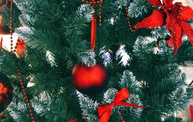 Christmas background, fir-tree with decorarion for text