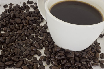 French Pressed Coffee with whole coffee beans