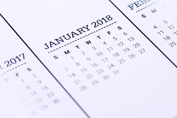 Close up of January 2018.