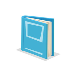 Cartoon trendy design blue standing closed book. Library, education and school symbol. Vector illustration.