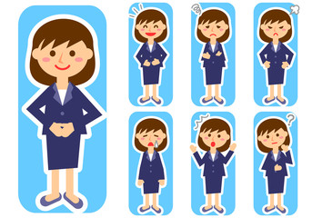 女性会社員　表情　全身　セット
