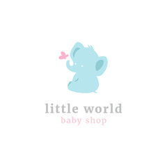 Cute little elephant logo. Kids toy shop and baby goods store mascot symbol