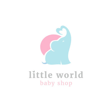 Cute little elephant logo. Kids toy shop and baby goods store mascot symbol
