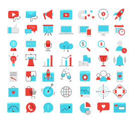 Social media marketing modern flat icons set. SMM bright  vector symbols