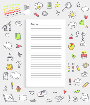 Notes and Collection of Icons Vector Illustration
