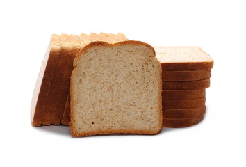 Integral whole wheat toast bread slices isolated on white background