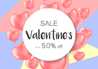 Valentine's day sale banners with heart-shaped balloons. Vector illustration
