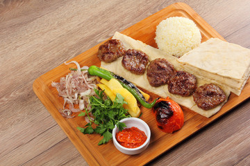 Hot Meat Balls on the Wood Plate