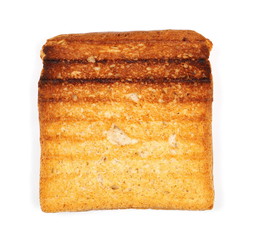 Integral fried whole wheat toast bread slices isolated on white background, top view