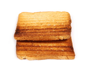 Integral fried whole wheat toast bread slices isolated on white background