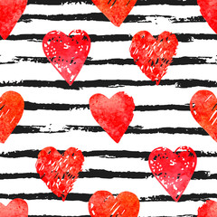 Colorful seamless pattern with brush stroke and hearts