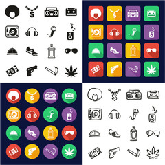 Hip Hop All in One Icons Black & White Color Flat Design Freehand Set