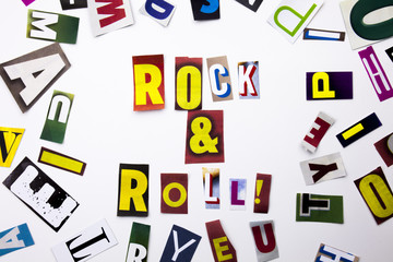 A word writing text showing concept of Rock And Roll made of different magazine newspaper letter for Business case on the white background with copy space