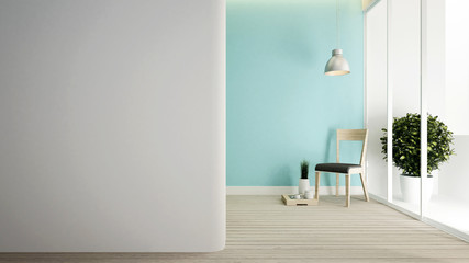 living room and balcony on green tone in apartment or hotel - Interior Design - 3D Rendering