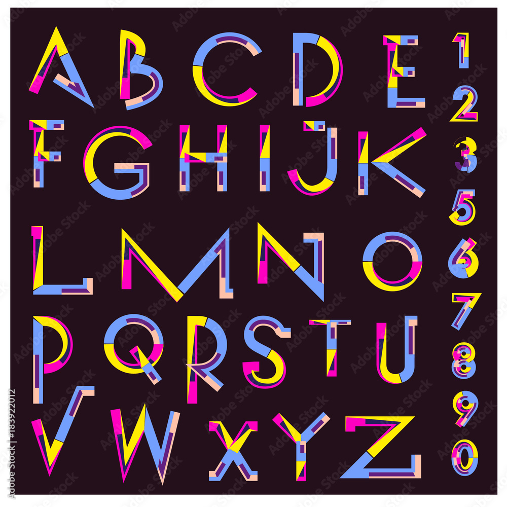 Aufkleber vector of abstract colorful font and alphabet